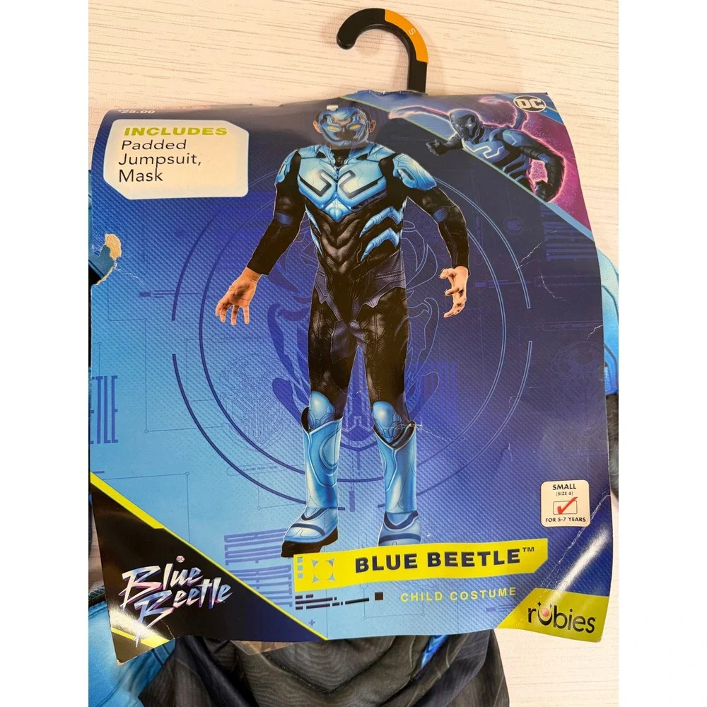 DC Comics Blue Beetle Child Costume Padded Muscle Jumpsuit Mask Rubies Small 6